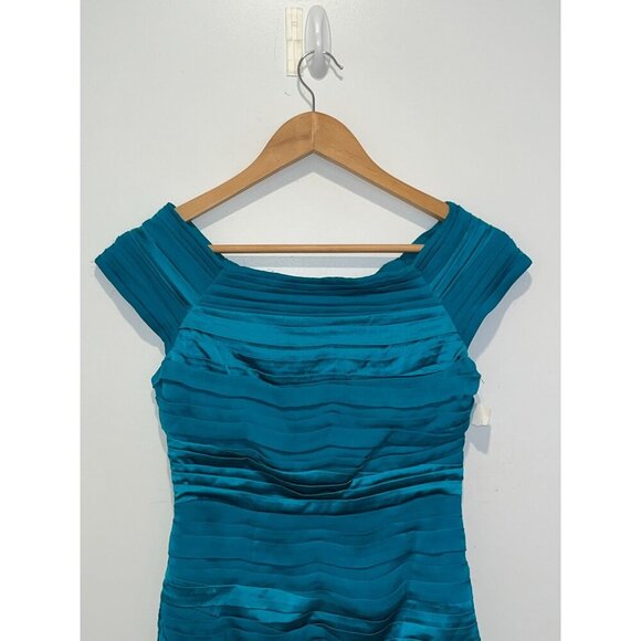 NWT Alice + Olivia Solei Teal Cap Sleeve  Off Shoulder Cocktail Women's Dress Si - Picture 3 of 11
